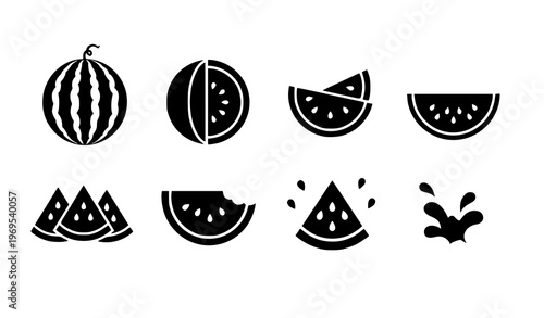 Minimal Watermelon Icon Set – Fruit Slice Summer Food Vector Collection