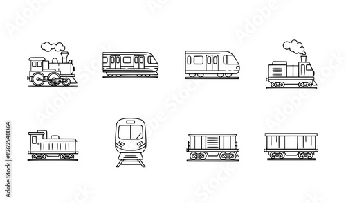 Minimal Train Icon Pack – Simple Railway Outline Vector Symbols