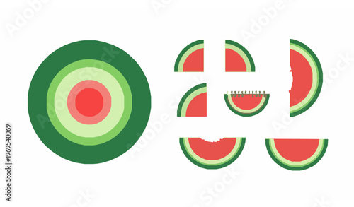 Abstract Minimal Watermelon Icons – Simple Geometric Fruit Vector Set
