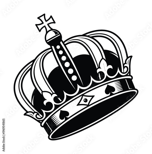 This vector features a regal crown with intricate designs and patterns