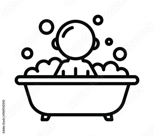 Vector of a person relaxing in a bathtub surrounded by bubbles and soapsuds