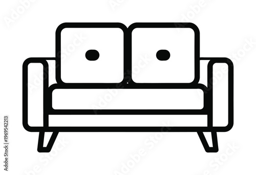 Vector of a modern two-seater sofa with buttoned cushions and raised arms
