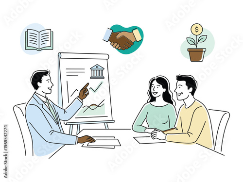 Financial advisor explaining investment opportunities to a couple