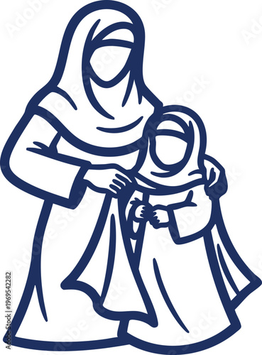 Mother and Daughter in Traditional Attire: A loving mother and her daughter, enveloped in the timeless elegance of traditional attire, share a tender moment.