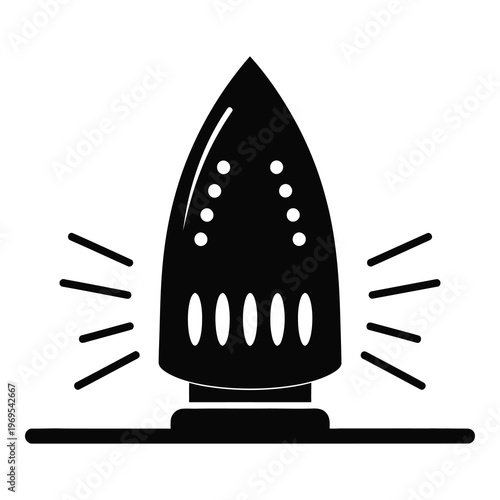 Black and white illustration of electric iron on flat surface icon