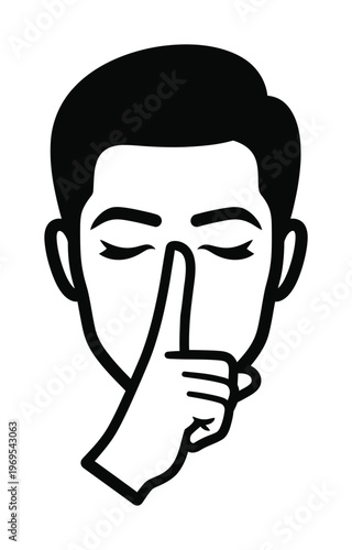 Vector of a man holding his finger to his lips in a silent gesture.