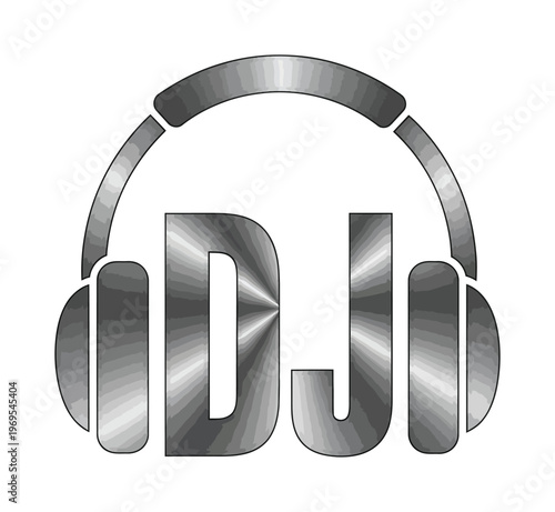 Metallic vector design featuring the letters dj inside headphones representing disc jockey concept