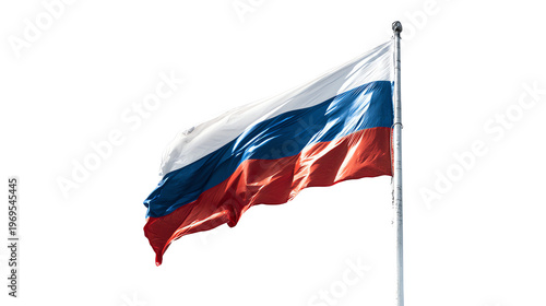 A Russian flag flutters in the wind on a flagpole against a pure white background Free Download A Russian flag flutters in the wind on a flagpole against a pure white background - GFXLoad