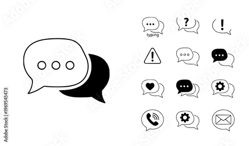 A set of modern chat and messaging icons in a flat vector design