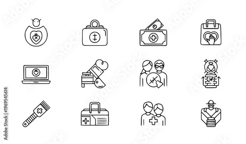 A set of medical icons in a flat line art style