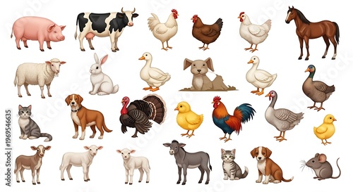 Selection of common farm animals is depicted