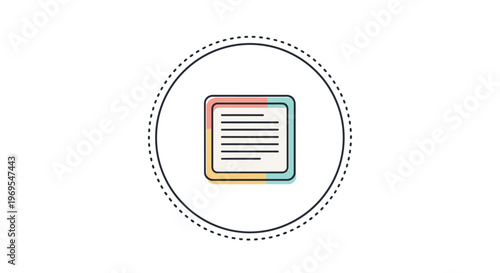 Multicolored document icon with lines.