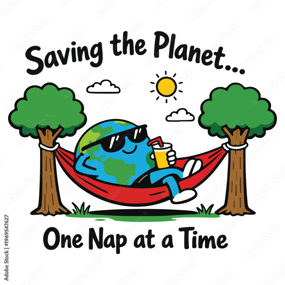 Fototapeta premium Cute Funny World Environment Day Cartoon Earth Vector T-Shirt Design
