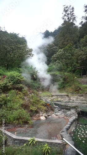 Wallpaper Mural Steam rising from a water source in a natural environment with dense trees, concept of geothermal activity and natural beauty. Torontodigital.ca