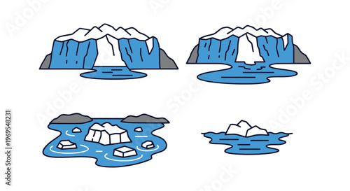 Melting glacier Line art creative color shapes illustration
