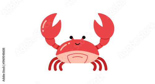 Cute Red Crab Cartoon Illustration Marine Ocean Animal Character Design