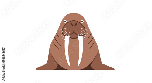 Cute Walrus Cartoon Illustration with Long Tusks Arctic Marine Animal Design