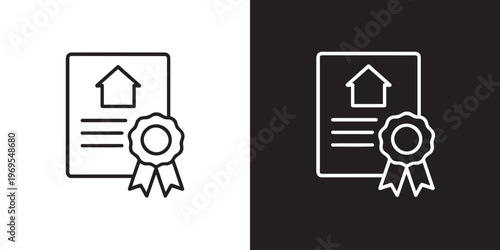 Real Estate Certificate Icon with House and Ribbon Badge