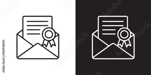 Minimalist Certified Envelope Icon with Ribbon Badg
