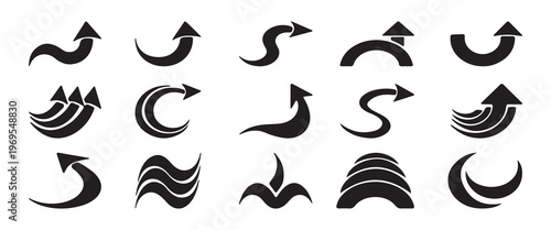 Abstract Curved Arrow Icons Set – Modern Flow Direction Symbols Collection Vector EPS