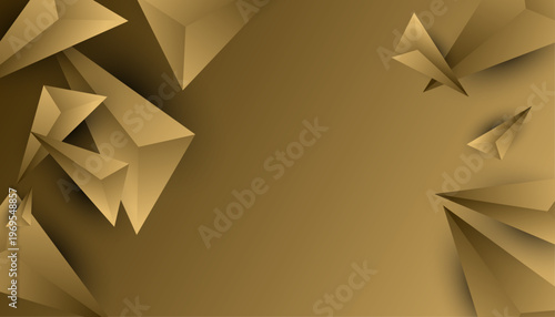 立体的なポリゴンが浮かび上がるゴールドトーンの高級抽象背景、光と影が織りなすラグジュアリーなデザイン素材