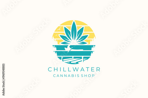 Modern Cannabis Logo with Leaf and Sunset Style – Perfect for Dispensary Branding, Wellness Product, and Herbal Business
