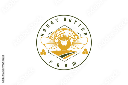Vintage Farm Logo with Honey and Agriculture Theme – Ideal for Organic Product Branding, Beekeeping Business, and Natural Food Labels