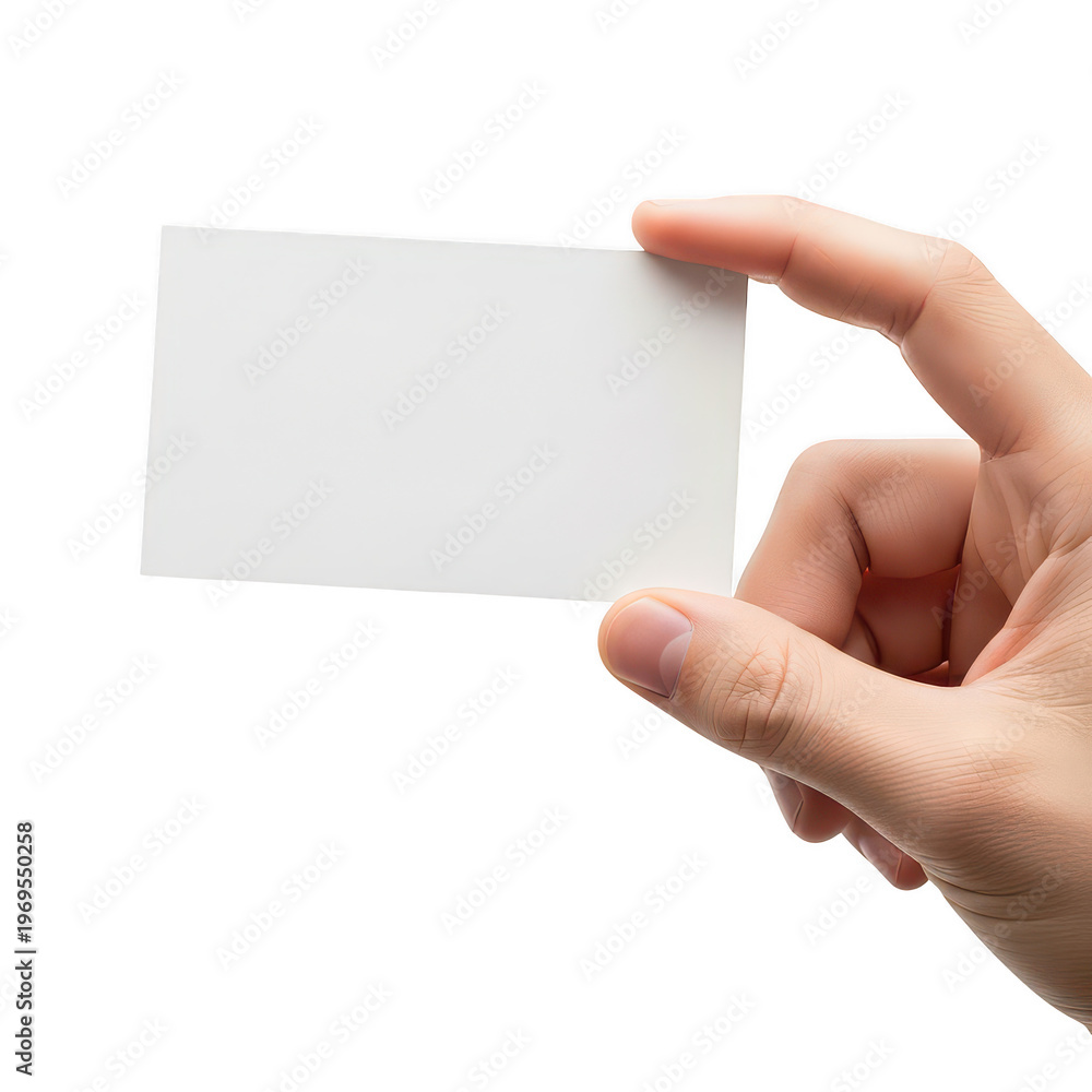 Obraz premium A person holding a blank white business card in their fingers