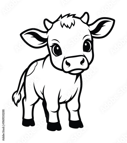 Vector of a cute and innocent baby cow standing alone with its big eyes and small horns