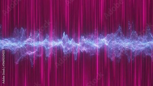 Abstract digital sound wave visualization with glowing particles on a vibrant background