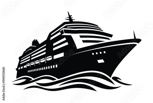 Vector of a large cruise ship sailing smoothly on calm ocean waves.