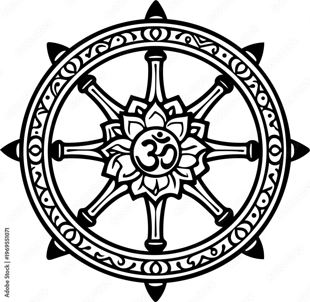 Obraz premium Decorative Tattoo Art Inspired by Dharmachakra Symbol