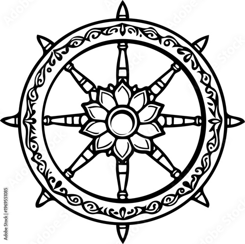 Decorative Tattoo Art Inspired by Dharmachakra  Symbol