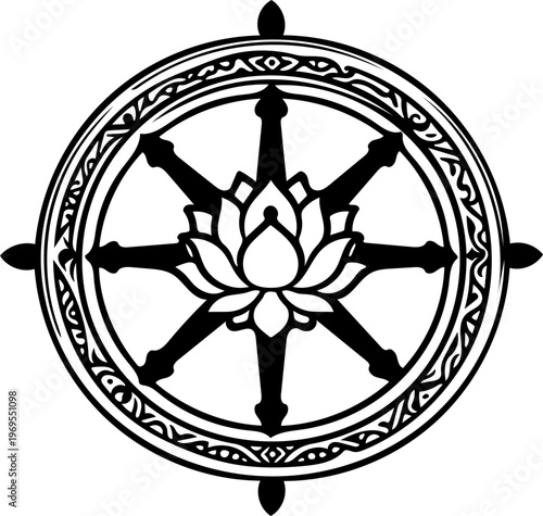 Decorative Tattoo Art Inspired by Dharmachakra  Symbol