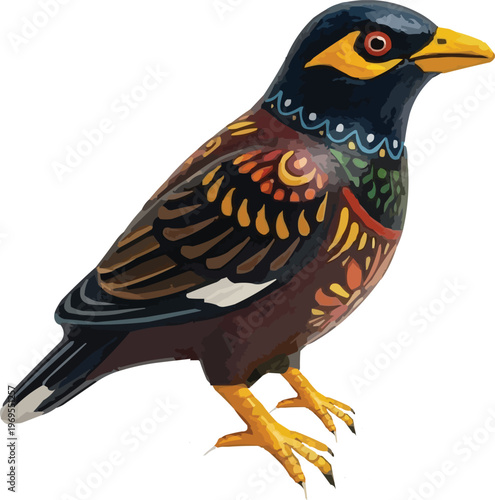 Handcrafted Decorative Bird Figurine with Artistic Patterns