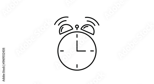 Alarm clock icon, ringing clock symbol, black line art alarm, time notification