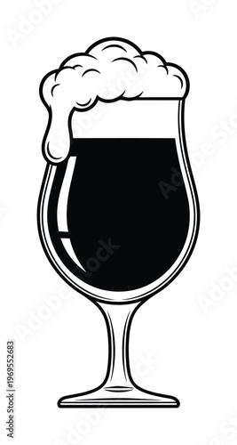 Vector of a tulip glass filled with dark beer and frothy white foam on top