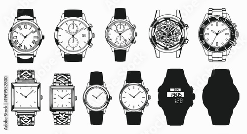 Men's Luxury and Sport Wristwatch Vector Collection