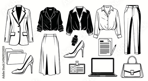 Women Business Casual Office Wear and Professional Work Essentials Vector Illustration Set