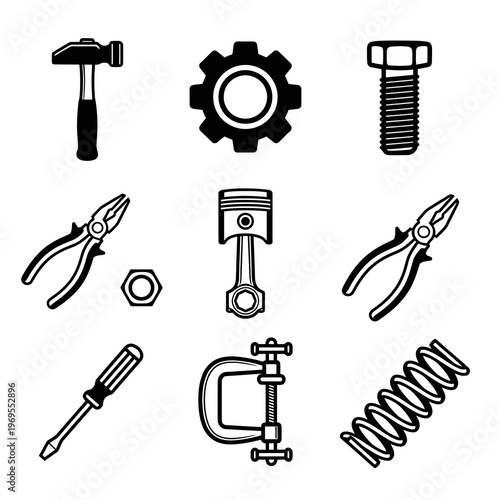 Hand Tools and Engineering Hardware Vector Elements