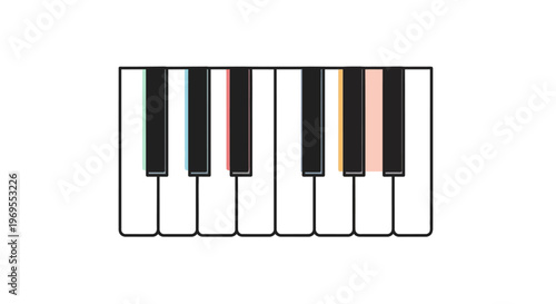 Colorful piano keyboard keys closeup.