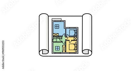 Colorful house floor plan design.
