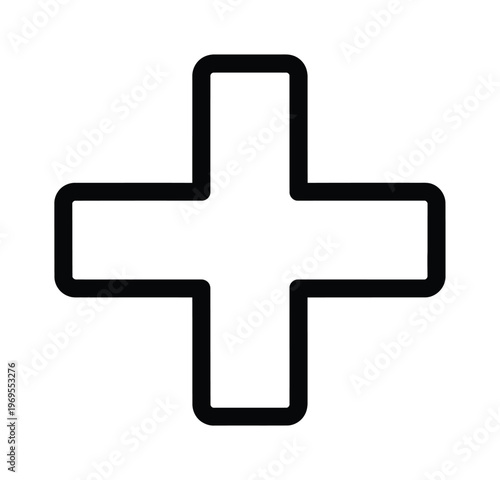 Vector of a simple bold plus sign with rounded corners