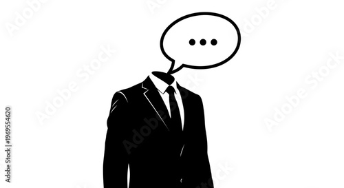 Abstract illustration of headless person with speech bubble on white background