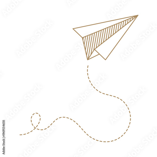 A Dashing Paper Airplane Soaring Through the Air Leaving a Dashed Line Trail