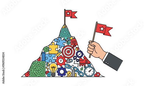 Mountain climb symbolizing achievement and business success.