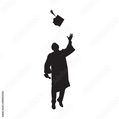 Graduate throwing cap in air celebrating on white background