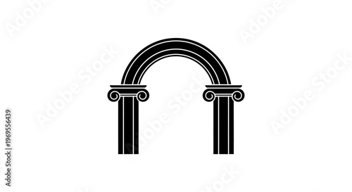 Black and white archway with columns.