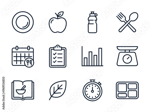 Nutrition Diet Meal Plan Line Icons Set