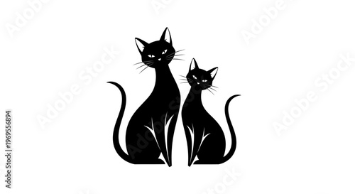 Black cat silhouette illustration two felines sitting together vector